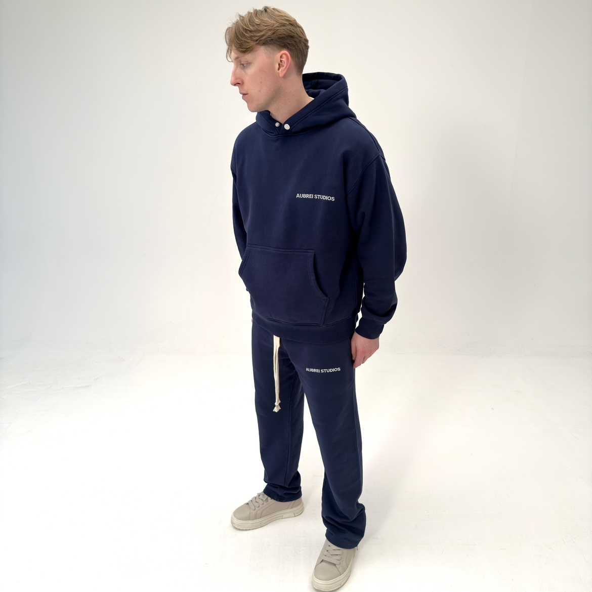 Embroidered Logo Navy Hoodie