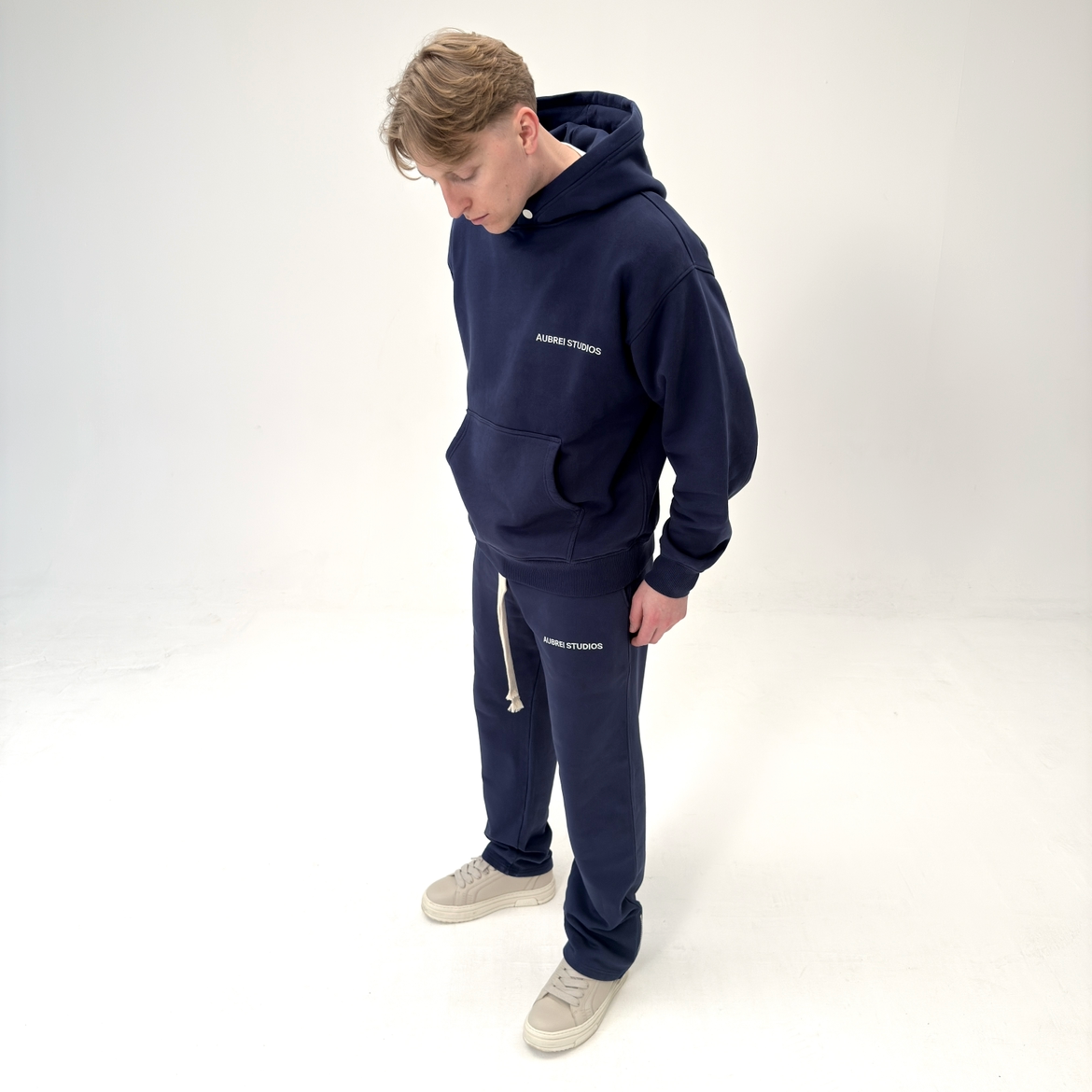 Embroidered Logo Navy Hoodie