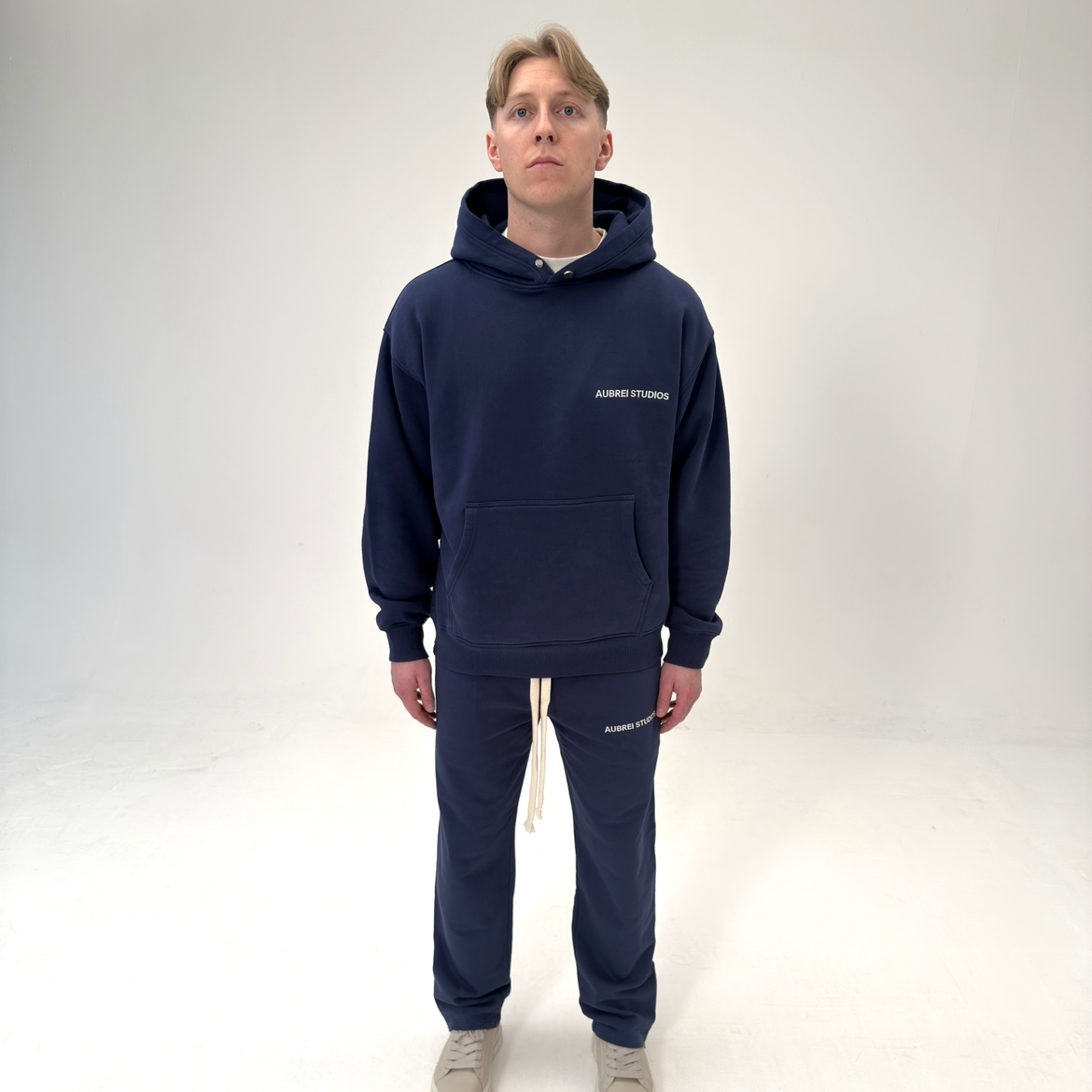 Embroidered Logo Navy Hoodie
