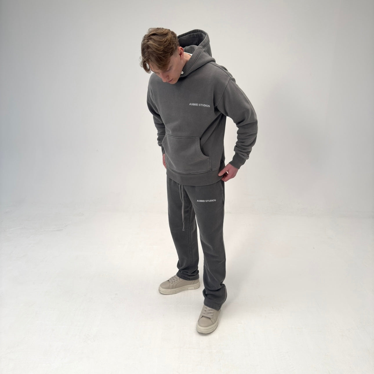 Embroidered Logo Grey Hoodie