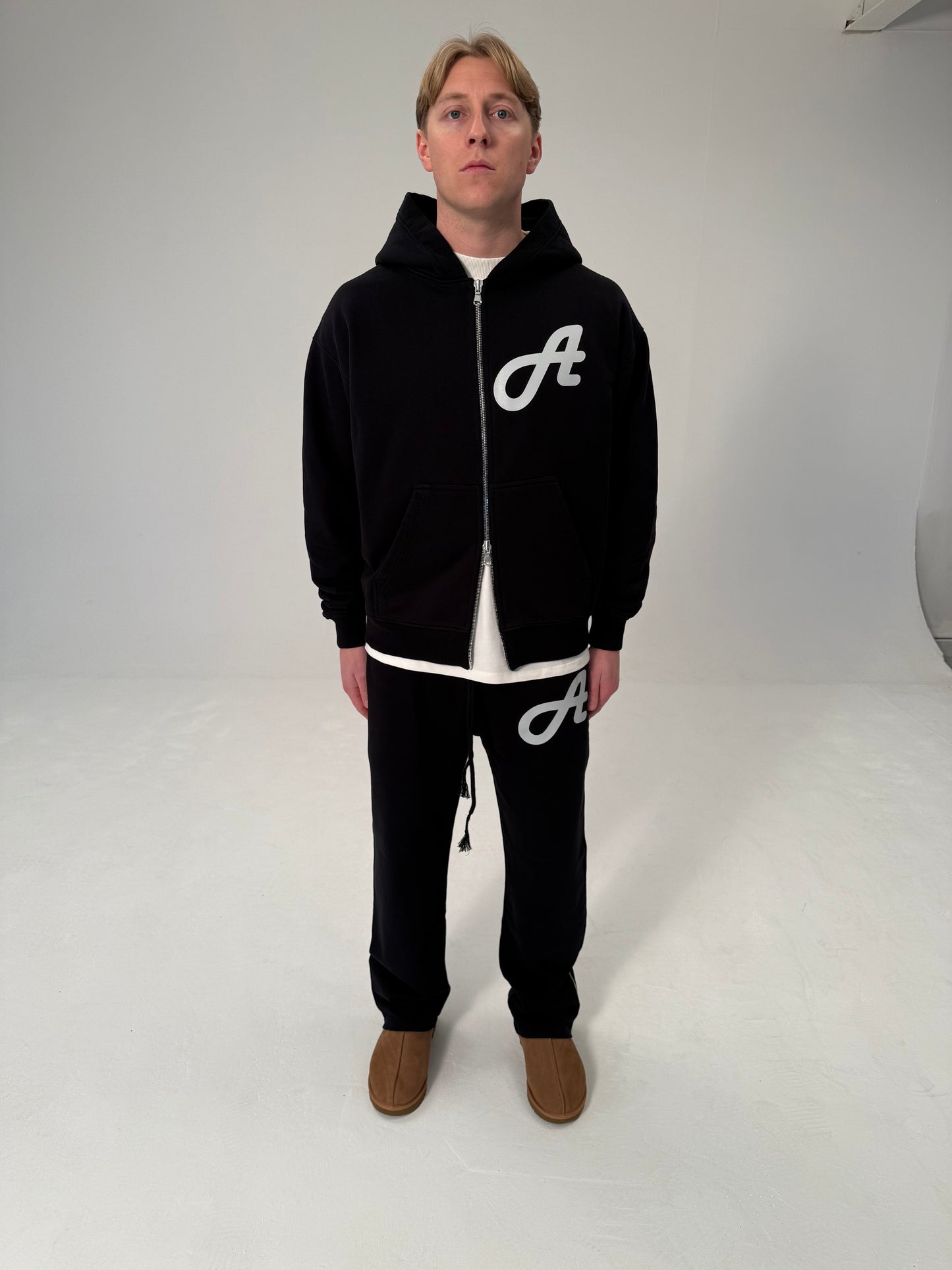 Initial Logo Black Zip Hoodie