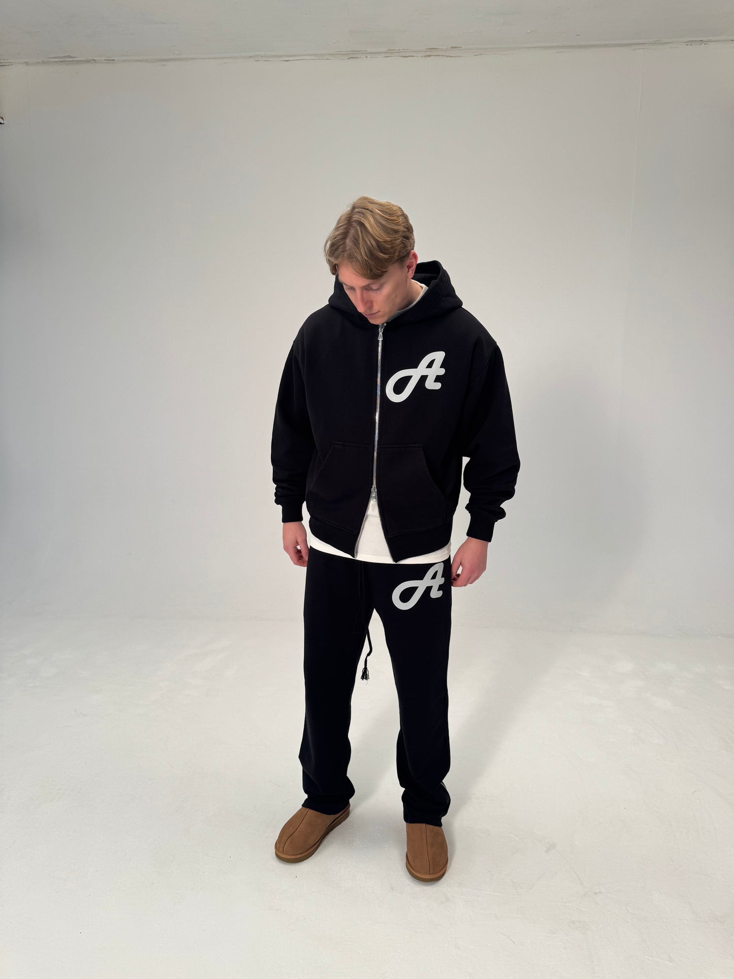 Initial Logo Black Zip Hoodie