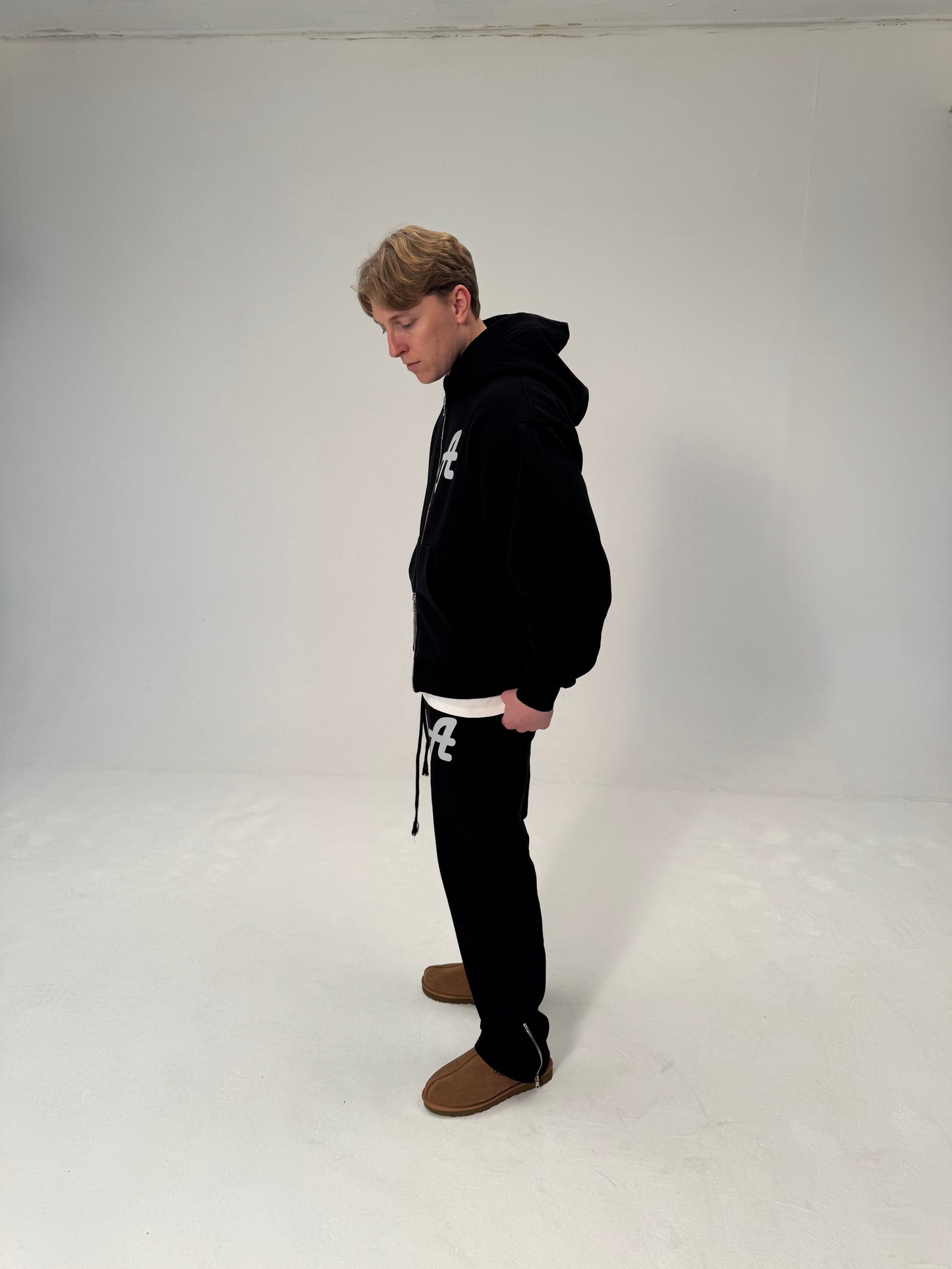 Initial Logo Black Zip Hoodie