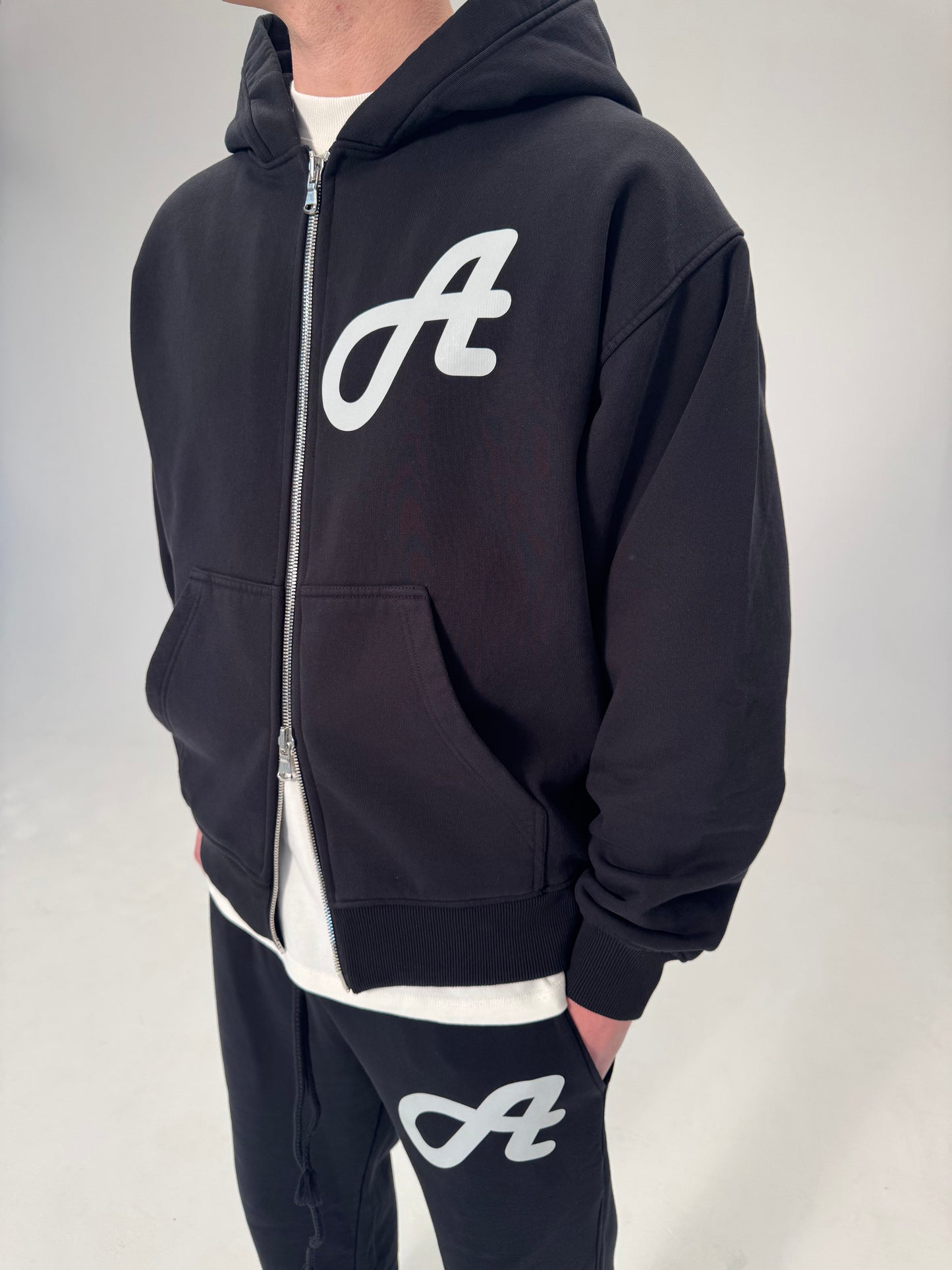 Initial Logo Black Zip Hoodie